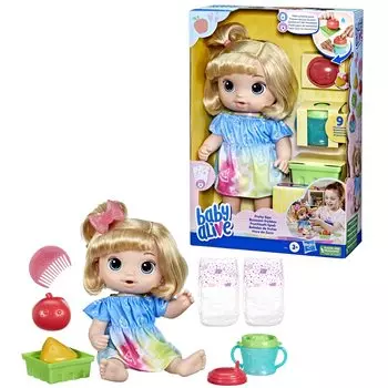 Кукла Hasbro Baby Alive Juice Daisuki в возрасте от 3 до 12 дюймов, светлые волосы, F7356, оригинальный продукт, ребенок, старше, (30 см) Набор, Бутылочка/Подгузник, Соковыжималка,