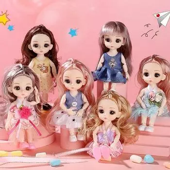Кукла-игрушка для девочек, мини-кукла с подвижным шарниром, детская 3d кукла, красивые игрушки для девочек, одежда, платье, кукла 1/12, 17 см, подарки для девочек