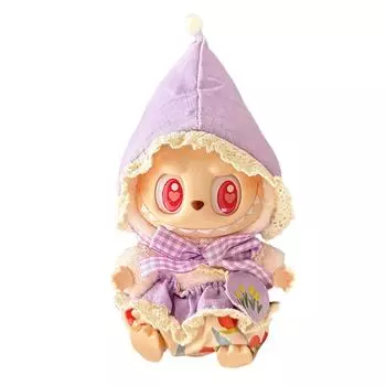 Кукла Лабубу 17 см, фигурка, подходящая одежда, модная, милая, с принтом в виде граффити, толстовка с капюшоном, кардиган, шляпа рыбака, брюки на бретельках, рождественский подарок J