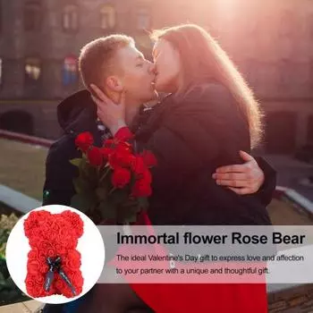 Кукла-медведь из розы, цветок из пенопласта, украшение в виде медведя, искусственные цветы, фигурка медведя для мамы красный