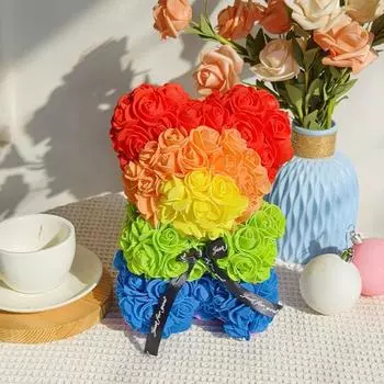 Кукла-медведь Yousheng Rose, украшение в виде медведя из пенопласта, искусственные цветы, фигурка медведя, подарок на День матери, День святого Валентина для жены или подруги