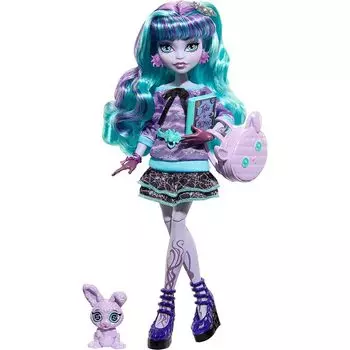 Кукла Monster High и аксессуары для ночевки, Твайла с питомцем Банни Дастином, вечеринка Creepover
