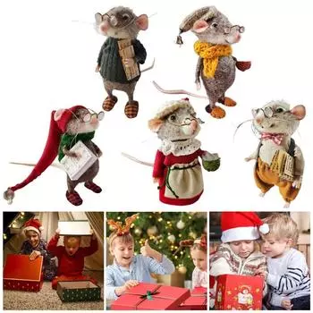Кукла-мышь Рождественская валяная игольчатая мышка, валяная игольчатая рождественская фетровая мишка, украшения на Новый год A