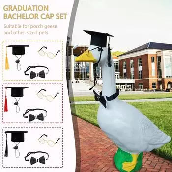 Кукла-питомец, выпускной колпачок, очки, галстук-бабочка, набор, костюм для выпускного, реквизит для фотосъемки, подходящий для террасы на открытом воздухе, статуэтка, украшение для вечеринки в виде куклы-питомца One Size чёрный