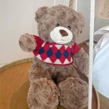 Кукла Плюшевая Игрушка Тряпичная Кукла Нажимающая Кровать Медведь Кукла Большая Подарок на День Рождения Свадьба Total length 40cm красный