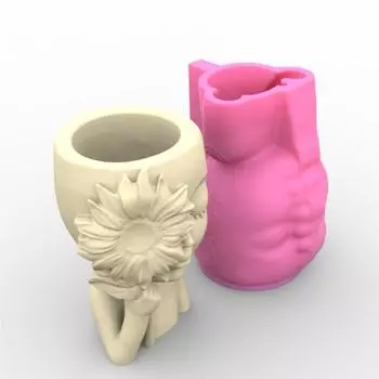 Кукла подсолнуха, бетонная силиконовая форма для горшка, сочный цветочный горшок, глина, цементная штукатурка, форма «сделай сам», домашний сад, форма для цветочных горшков