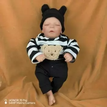 Кукла раннего детства 48 см, винил, супер мягкий, Q Play Baby Simulation Baby Rebirth Doll, модель новорожденного 48cm чёрный