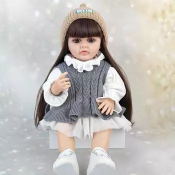 Кукла Rebirth 55 см Мягкая эмалевая имитация детская игрушка Мягкая резиновая подвижная кукла с большими глазами Детская игрушка подарок на день рождения Full set (doll+clothes)