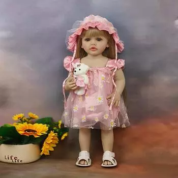 Кукла-реборн 55 см Кукла Bebe Кукла-реборн Малышка Девочка Розовая Принцесса Бати Игрушка Очень Мягкая Полнотелая Силиконовая Кукла-девочка Игрушки 55cm