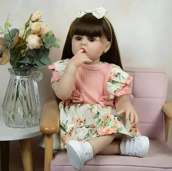 Кукла Reborn 60 см, тканевое тело для девочек, длинные волосы, кукла для новорожденных, подарки на день рождения