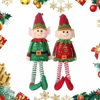 Кукла рождественского эльфа Yousheng, плюшевая мягкая кукла с длинными ногами и шапкой Санты для украшения подоконника, передней стены, внутреннего дворика, сада зелёный