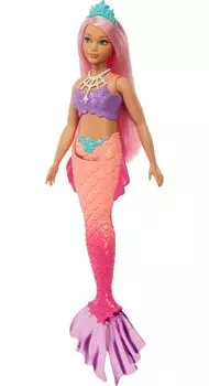 Кукла-русалка Barbie Dreamtopia розовая с хвостом русалки розового омбре и тиарой (Пышные, Волосы)