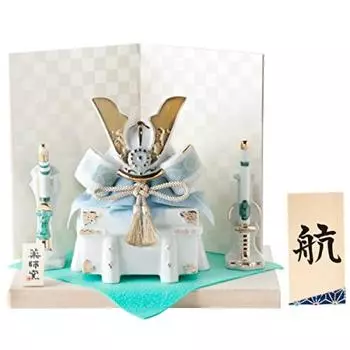 Кукла Сацуки Компактный шлем Керамика окрашенный окрашенный шлем преемственности Украшение (Белый Индиго) Ширина 19 см x Высота 17 см Деревянная бирка с именем S индиго и ори