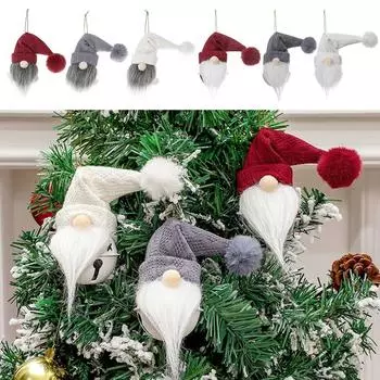 Кукла Санта-Гном с мохнатыми волосами, разноцветные елочные украшения, НОВЫЙ маленький кулон-колокольчик, Рождество 2-red