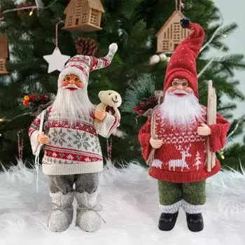 Кукла Санта-Клауса, елочные украшения, фигурка Санта-Клауса с рождественским свитером, стоящая праздничная красный