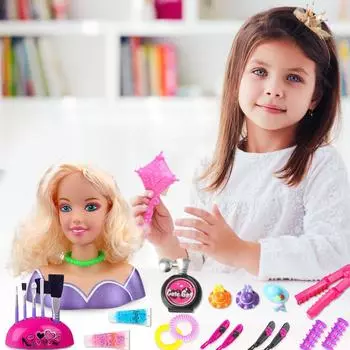 Кукла со стилизованной головой для девочек, прически и макияж, с аксессуарами и феном One Size