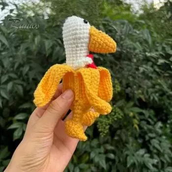 Кукла-утка-банан, вязаная крючком, украшение для рабочего стола, кукла-утка-банан, позитивное вязаное крючком животное-приятель для домашнего офиса, декор B
