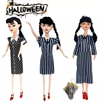 Кукла Wednesday Addams Figure Милая тканевая кукла-марионетка Игрушки Wednesday Addams Family Кукла с подвижными суставами Декор на Хэллоуин