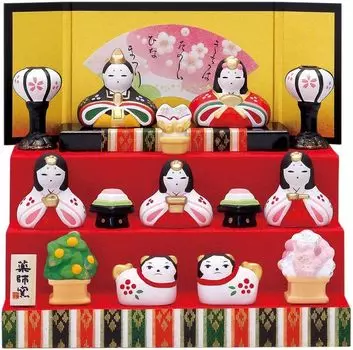 Куклы Хина для Нисикисай Цветочная композиция Фестиваль девочек, (Трехуровневая витрина)