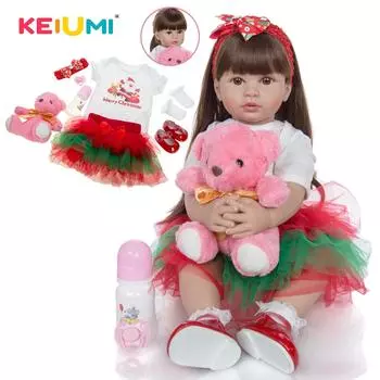 Куклы реборн 60 см, тканевые набивные куклы для новорожденных, принцесса, 24 дюйма, кукла для маленьких девочек, рождественское платье, детский подарок на Рождество, день рождения 24 inch коричневый