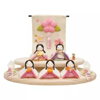 Куклы Ryukodo Hina Стильные компактные Poteri Hina 5 человек Деревянный набор для декора на подставке (Конопляный лист)