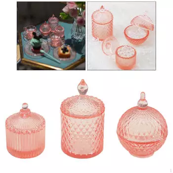 Кукольная банка для фруктов с крышкой, аксессуар для банок для конфет 1:6 Розовые 3шт.