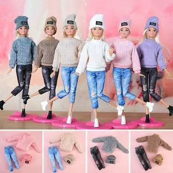 Кукольная одежда, модный мини-компактный свитер с длинными рукавами, декоративная ткань для куклы, 11-дюймовый кукольный костюм со шляпой, подарок фиолетовый