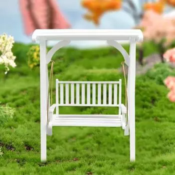 Кукольное кресло-качели, реалистичное декоративное деревянное, симпатичное карманное деревянное белое украшение для кукольного домика для детей