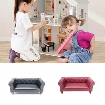 Кукольные домики масштаба 1/12, диванчик, миниатюрная мебель для ролевых игр для детей, модель мебели для кукольных домиков чёрный