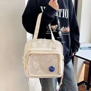 Кукольный дисплей Прозрачная японская сумка через плечо Чистый цвет Студенческая школьная сумка Дорожная белый