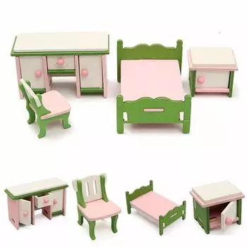 Кукольный дом, миниатюрный комплект деревянной мебели для спальни, детская ролевая игрушка для ролевых игр зелёный