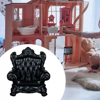 Кукольный домик 1/12, одиночный диван, мини-стул, диорамы, сцены с креслом, миниатюрная гостиная чёрный
