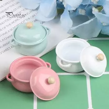 Кукольный домик 1/8 1/12, миниатюрная кухонная кастрюля ярких цветов, модель кастрюли для соуса, игрушки розовый