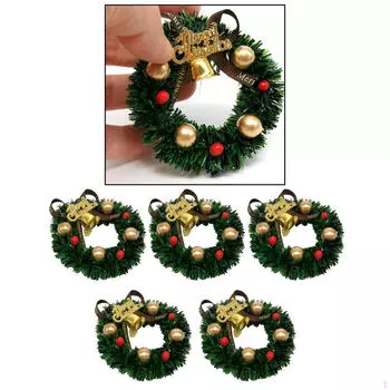 Кукольный домик 5 шт., Мини-креативные венки, 1 шт.:12 Рождественских украшений для кукольного домика, миниатюрная гирлянда на елку