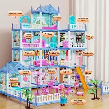 Кукольный домик для девочки DIY большой набор для виллы собранный кукольный домик ролевые игры игрушки подарок as picture