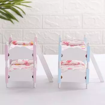 Кукольный домик, двухъярусная кровать, миниатюрный декор, многофункциональная однотонная мебель, двухъярусная кровать 0,05 для девочек розовый