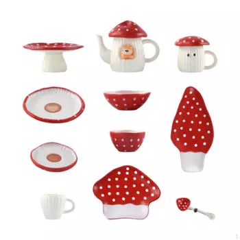 Кукольный домик Гриб Столовая посуда Кулинарные игрушки Игрушка 1/6 Масштаб Сувениры для вечеринок Кухонная игрушка Моделирование красный