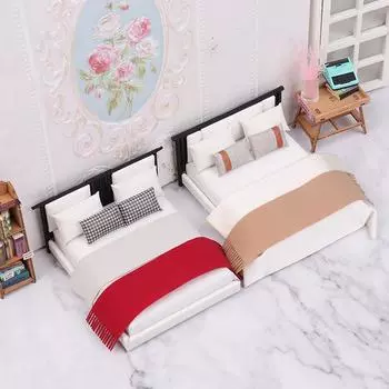 Кукольный домик Китайская модель двуспальной кровати Модель микросцены Миниатюрная мебель Кукольный аксессуар Имитация мини-мебели Орнамент