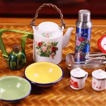 Кукольный домик китайский ностальгический сюжет сплав эмаль чашка теплый чайник умывальник горшок с ручкой миниатюрная модель для кукольных аксессуаров A5