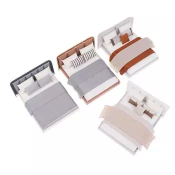 Кукольный домик Кремовый Стиль Двуспальная Кровать Модель Микро Сцена Модель Миниатюрная Мебель Куклы Аксессуар Имитация Мебель Орнамент