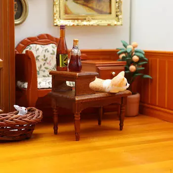 Кукольный домик масштаба 1/12 двухъярусный чайный столик прикроватная тумбочка мебель ручной работы коричневый