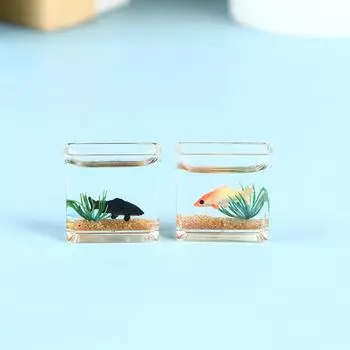Кукольный домик Мини-аквариум для рыб Diy Смола Прозрачные аквариумы с золотыми рыбками Миниатюрный декор
