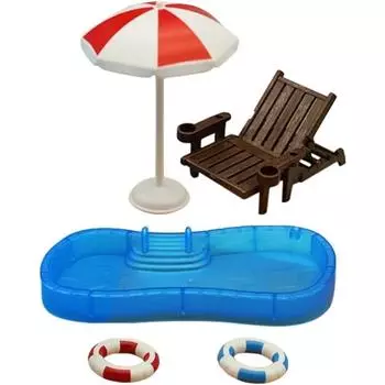 Кукольный домик Мини-бассейн Миниатюрный шезлонг Набор украшений Летние аксессуары для кукольного домика Мини-кукольный домик Мебель Игрушка в подарок для детей 20*9*2cm синий/красный