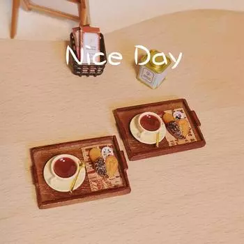 Кукольный домик, мини-кофе, бабочка, поднос для слоеного теста, модель, аксессуары для кукольного дома, реалистичные украшения для послеобеденного чая для пекарен и кофеен коричневый