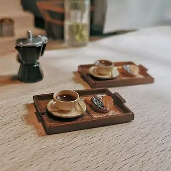 Кукольный домик, мини-кофе, бабочка, поднос для слоеного теста, модель, аксессуары для кукольного дома, реалистичные украшения для послеобеденного чая для пекарен и кофеен коричневый
