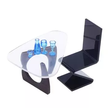 Кукольный домик Мини-симуляция Акриловый стол и стул Миниатюрная гостиная После еды Сцена Чайный столик Винный реквизит Модель