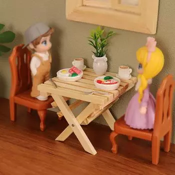 Кукольный домик Мини Складной столик Украшения Декорации Сцены Еда Тарелка Реквизит Модель
