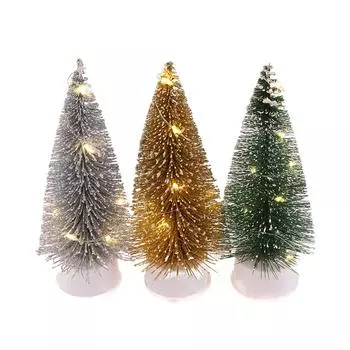 Кукольный домик, миниатюрная рождественская елка со светодиодной подсветкой, кукольный домик, рождественские украшения, аксессуары золотой