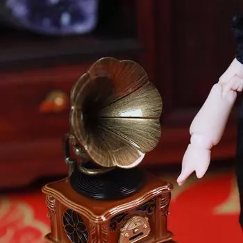 Кукольный домик Миниатюрный ретро граммофон с музыкой Мини граммофонная пластинка Моделирование граммофона Поделки Главная Модель Игрушки Декор