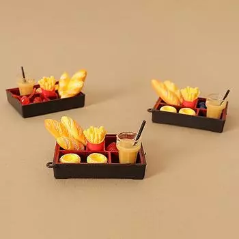 Кукольный домик Миниатюрный Завтрак Гамбургер Кофейный Нож Вилка Ложки С Подносом Кухня Еда